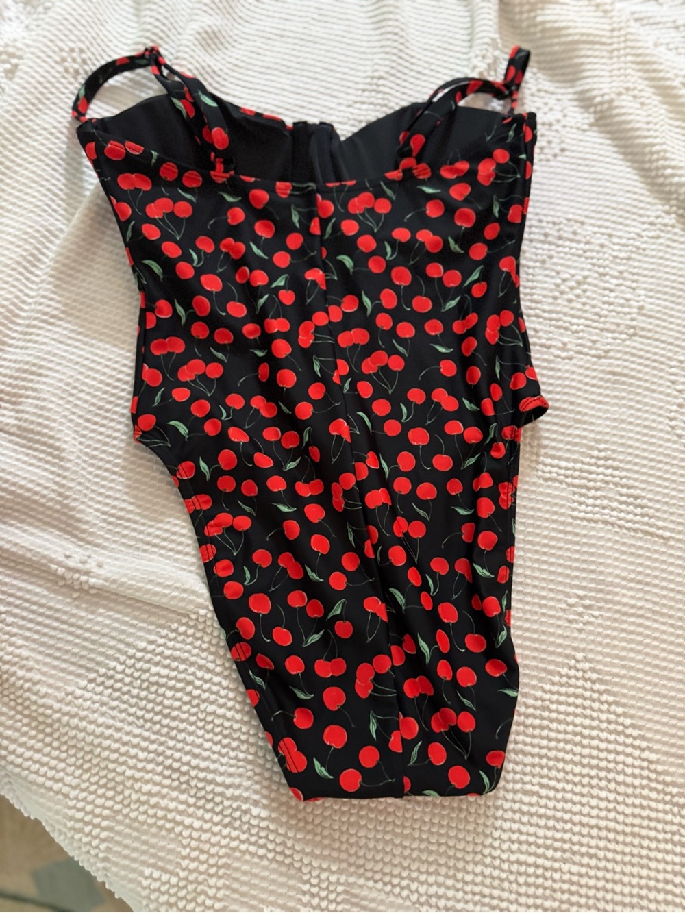 Good America Cherry Print One-Piece Swimsuit - Black with Red Cherries - Picture 7 of 10